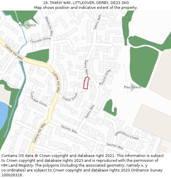 19, TAWNY WAY, LITTLEOVER, DERBY, DE23 3XG: Location map and indicative extent of plot