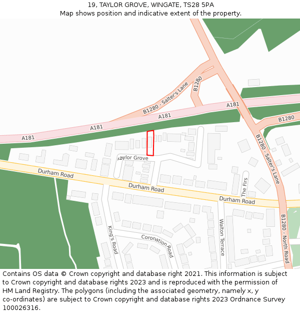 19, TAYLOR GROVE, WINGATE, TS28 5PA: Location map and indicative extent of plot