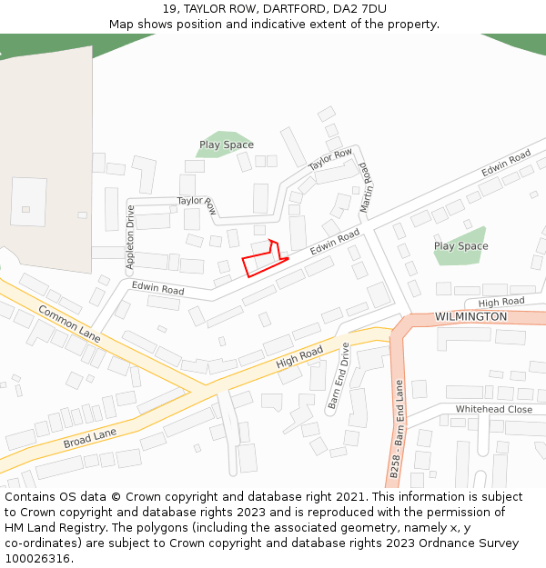 19, TAYLOR ROW, DARTFORD, DA2 7DU: Location map and indicative extent of plot