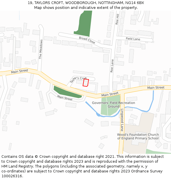 19, TAYLORS CROFT, WOODBOROUGH, NOTTINGHAM, NG14 6BX: Location map and indicative extent of plot