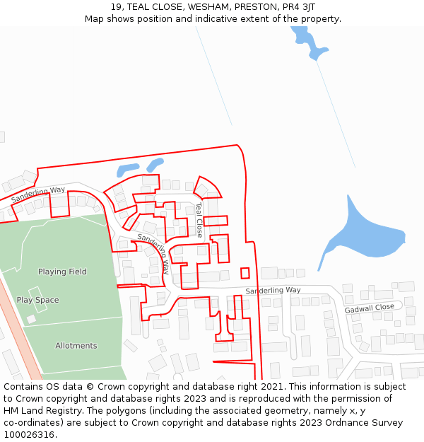 19, TEAL CLOSE, WESHAM, PRESTON, PR4 3JT: Location map and indicative extent of plot