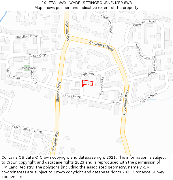 19, TEAL WAY, IWADE, SITTINGBOURNE, ME9 8WR: Location map and indicative extent of plot