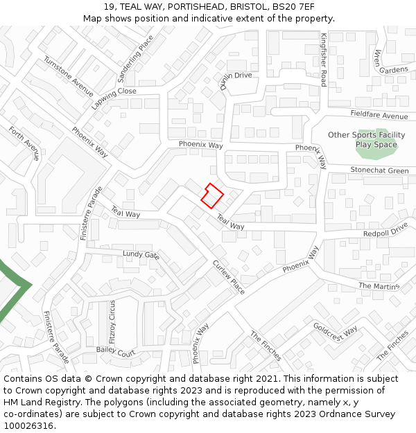 19, TEAL WAY, PORTISHEAD, BRISTOL, BS20 7EF: Location map and indicative extent of plot