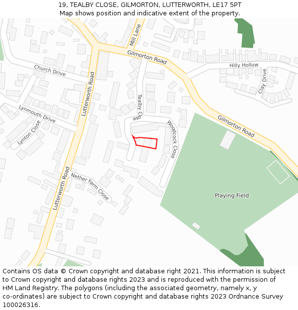 19, TEALBY CLOSE, GILMORTON, LUTTERWORTH, LE17 5PT: Location map and indicative extent of plot