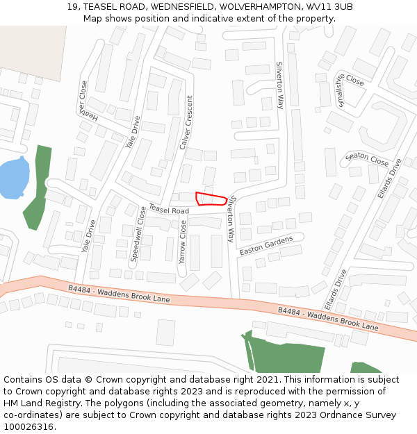 19, TEASEL ROAD, WEDNESFIELD, WOLVERHAMPTON, WV11 3UB: Location map and indicative extent of plot