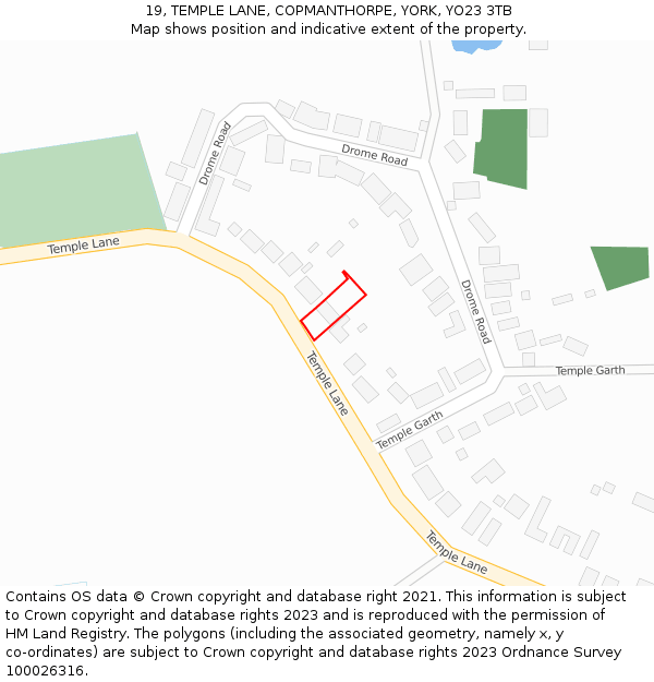 19, TEMPLE LANE, COPMANTHORPE, YORK, YO23 3TB: Location map and indicative extent of plot