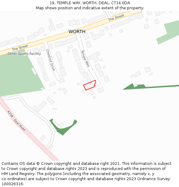 19, TEMPLE WAY, WORTH, DEAL, CT14 0DA: Location map and indicative extent of plot