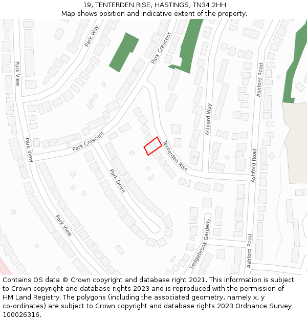 19, TENTERDEN RISE, HASTINGS, TN34 2HH: Location map and indicative extent of plot