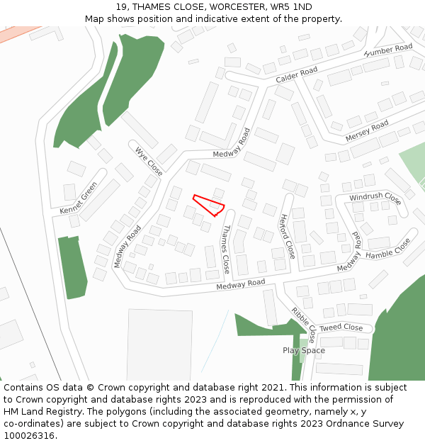 19, THAMES CLOSE, WORCESTER, WR5 1ND: Location map and indicative extent of plot