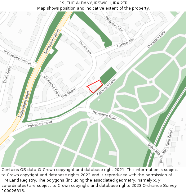 19, THE ALBANY, IPSWICH, IP4 2TP: Location map and indicative extent of plot