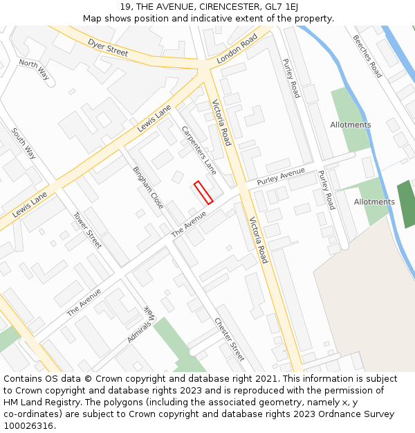 19, THE AVENUE, CIRENCESTER, GL7 1EJ: Location map and indicative extent of plot