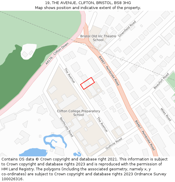 19, THE AVENUE, CLIFTON, BRISTOL, BS8 3HG: Location map and indicative extent of plot