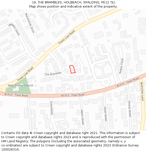 19, THE BRAMBLES, HOLBEACH, SPALDING, PE12 7JU: Location map and indicative extent of plot