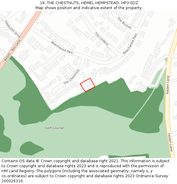 19, THE CHESTNUTS, HEMEL HEMPSTEAD, HP3 0DZ: Location map and indicative extent of plot