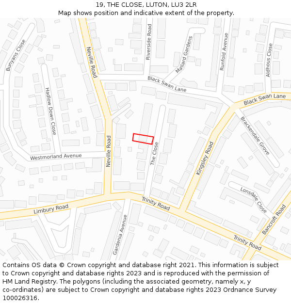19, THE CLOSE, LUTON, LU3 2LR: Location map and indicative extent of plot