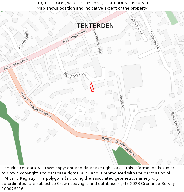 19, THE COBS, WOODBURY LANE, TENTERDEN, TN30 6JH: Location map and indicative extent of plot