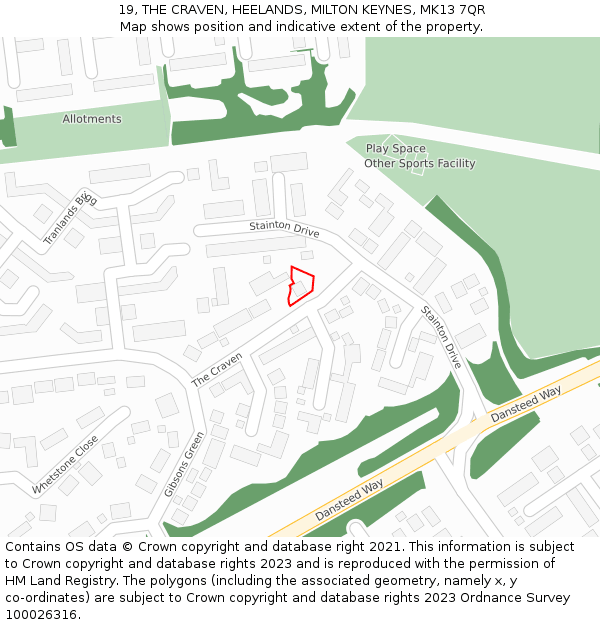 19, THE CRAVEN, HEELANDS, MILTON KEYNES, MK13 7QR: Location map and indicative extent of plot