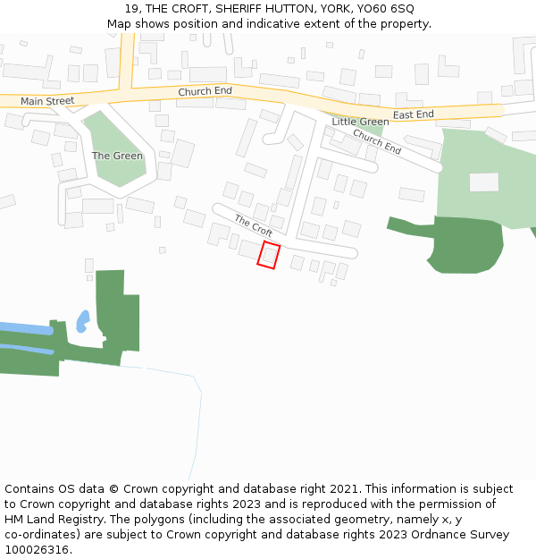 19, THE CROFT, SHERIFF HUTTON, YORK, YO60 6SQ: Location map and indicative extent of plot