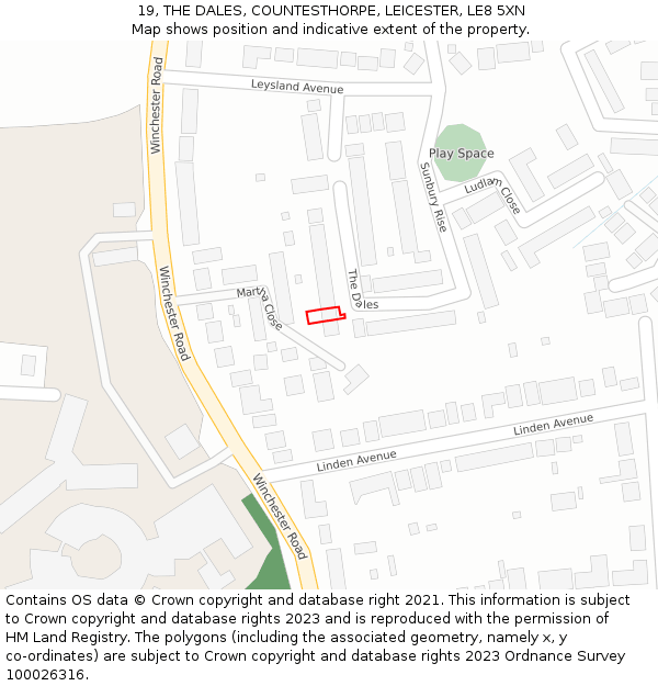 19, THE DALES, COUNTESTHORPE, LEICESTER, LE8 5XN: Location map and indicative extent of plot