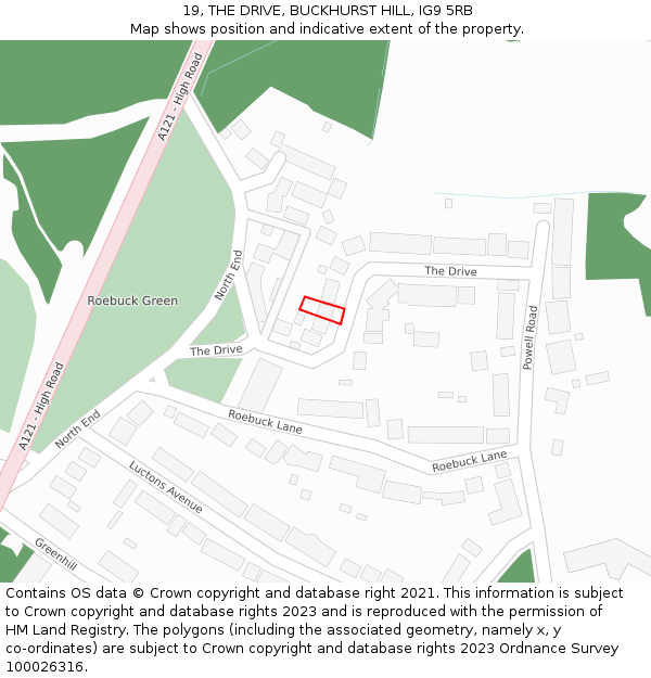 19, THE DRIVE, BUCKHURST HILL, IG9 5RB: Location map and indicative extent of plot