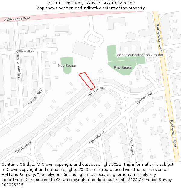 19, THE DRIVEWAY, CANVEY ISLAND, SS8 0AB: Location map and indicative extent of plot