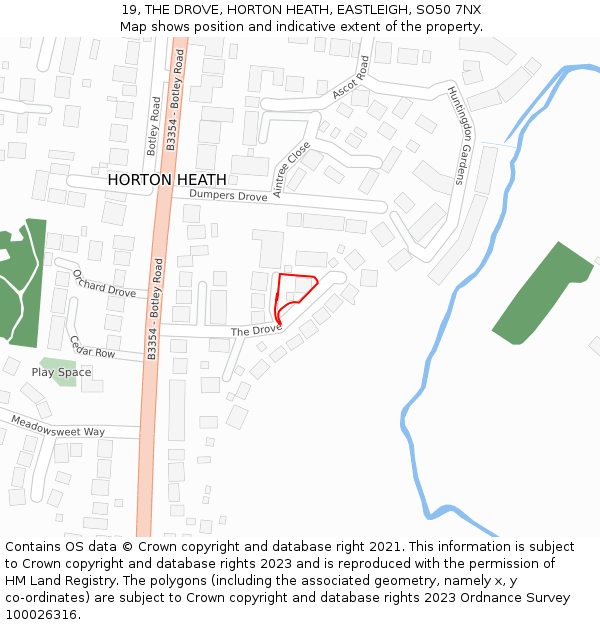 19, THE DROVE, HORTON HEATH, EASTLEIGH, SO50 7NX: Location map and indicative extent of plot