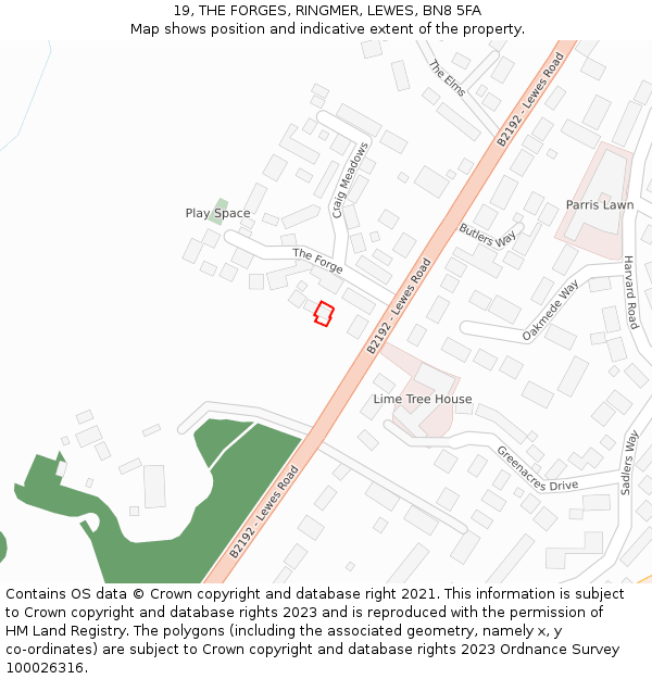 19, THE FORGES, RINGMER, LEWES, BN8 5FA: Location map and indicative extent of plot