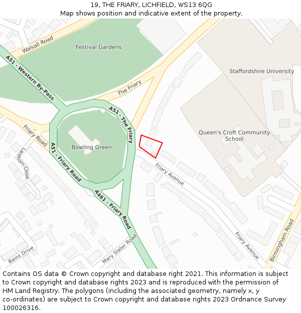 19, THE FRIARY, LICHFIELD, WS13 6QG: Location map and indicative extent of plot