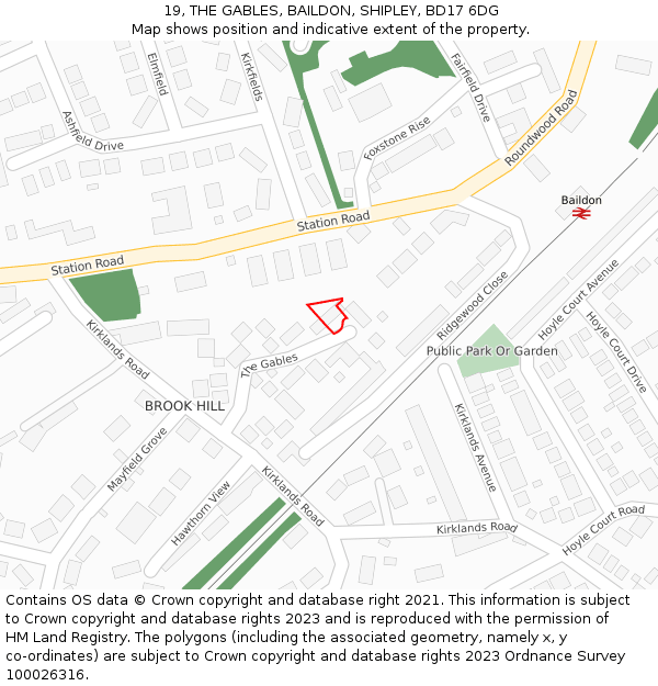 19, THE GABLES, BAILDON, SHIPLEY, BD17 6DG: Location map and indicative extent of plot