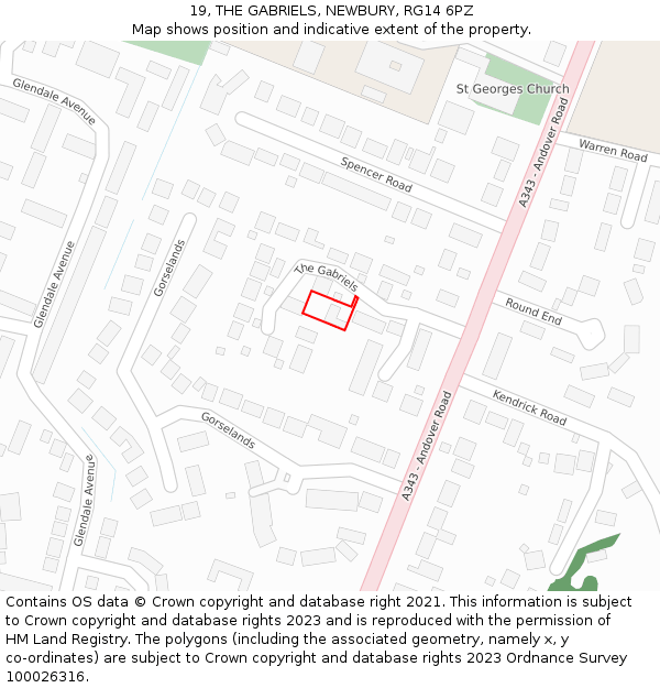 19, THE GABRIELS, NEWBURY, RG14 6PZ: Location map and indicative extent of plot