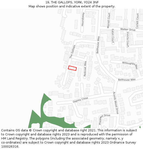 19, THE GALLOPS, YORK, YO24 3NF: Location map and indicative extent of plot