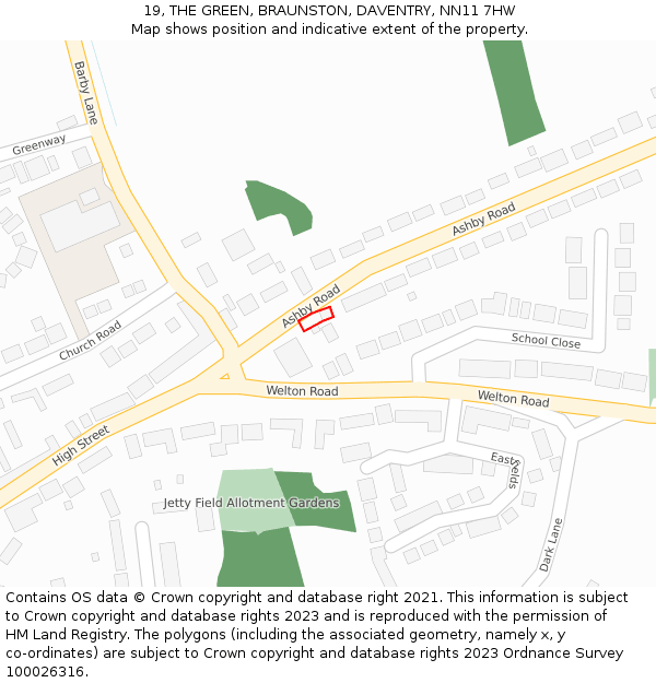 19, THE GREEN, BRAUNSTON, DAVENTRY, NN11 7HW: Location map and indicative extent of plot