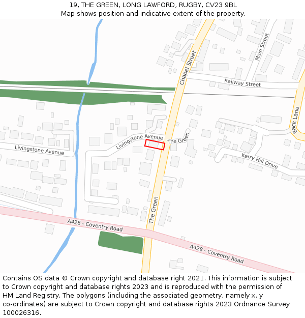 19, THE GREEN, LONG LAWFORD, RUGBY, CV23 9BL: Location map and indicative extent of plot