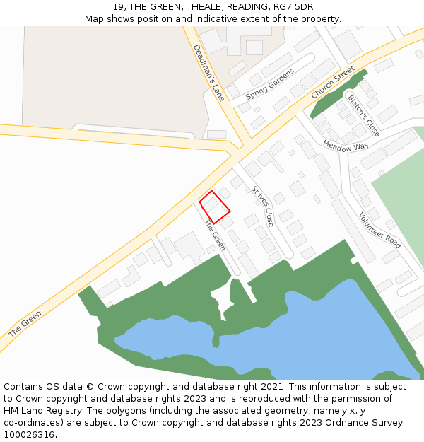 19, THE GREEN, THEALE, READING, RG7 5DR: Location map and indicative extent of plot