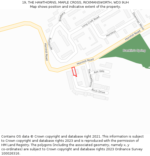 19, THE HAWTHORNS, MAPLE CROSS, RICKMANSWORTH, WD3 9UH: Location map and indicative extent of plot