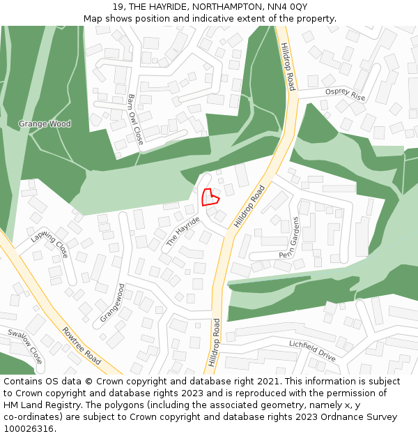 19, THE HAYRIDE, NORTHAMPTON, NN4 0QY: Location map and indicative extent of plot