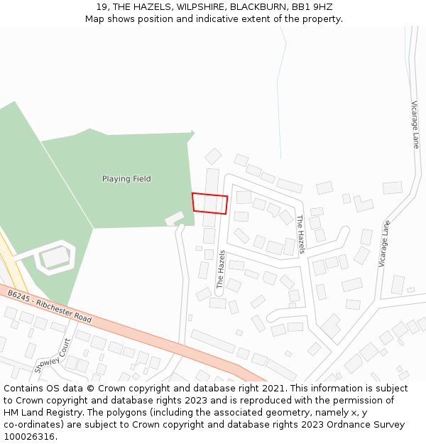 19, THE HAZELS, WILPSHIRE, BLACKBURN, BB1 9HZ: Location map and indicative extent of plot