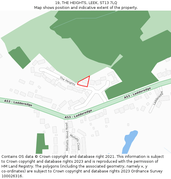 19, THE HEIGHTS, LEEK, ST13 7LQ: Location map and indicative extent of plot