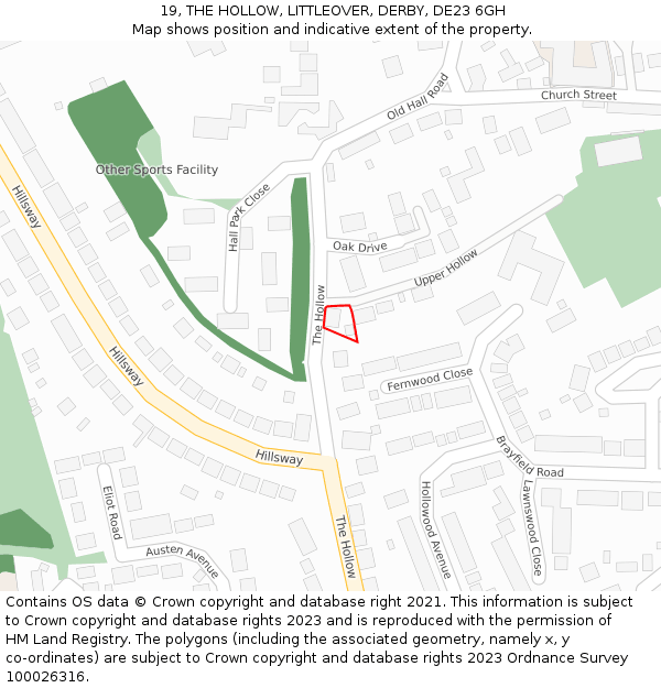 19, THE HOLLOW, LITTLEOVER, DERBY, DE23 6GH: Location map and indicative extent of plot