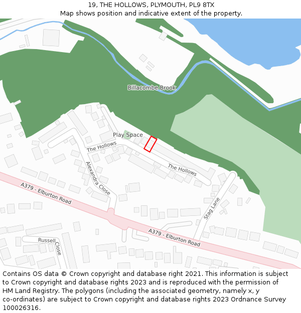 19, THE HOLLOWS, PLYMOUTH, PL9 8TX: Location map and indicative extent of plot