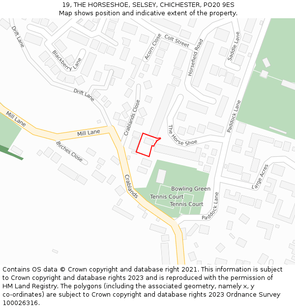 19, THE HORSESHOE, SELSEY, CHICHESTER, PO20 9ES: Location map and indicative extent of plot