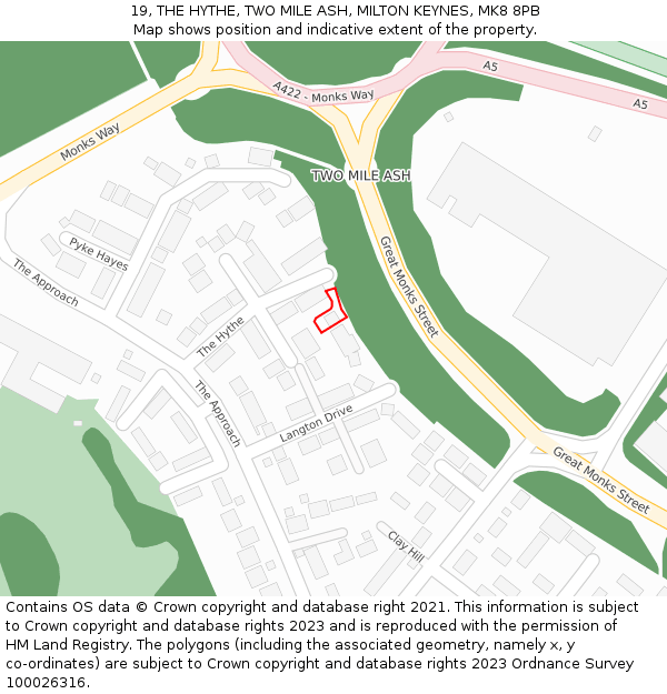 19, THE HYTHE, TWO MILE ASH, MILTON KEYNES, MK8 8PB: Location map and indicative extent of plot