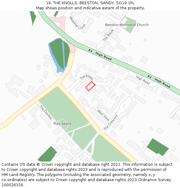 19, THE KNOLLS, BEESTON, SANDY, SG19 1PL: Location map and indicative extent of plot