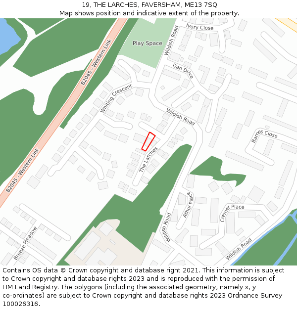 19, THE LARCHES, FAVERSHAM, ME13 7SQ: Location map and indicative extent of plot