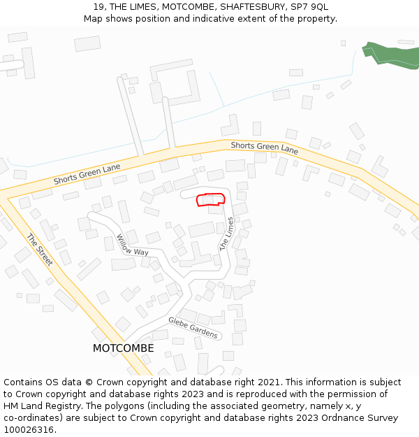 19, THE LIMES, MOTCOMBE, SHAFTESBURY, SP7 9QL: Location map and indicative extent of plot