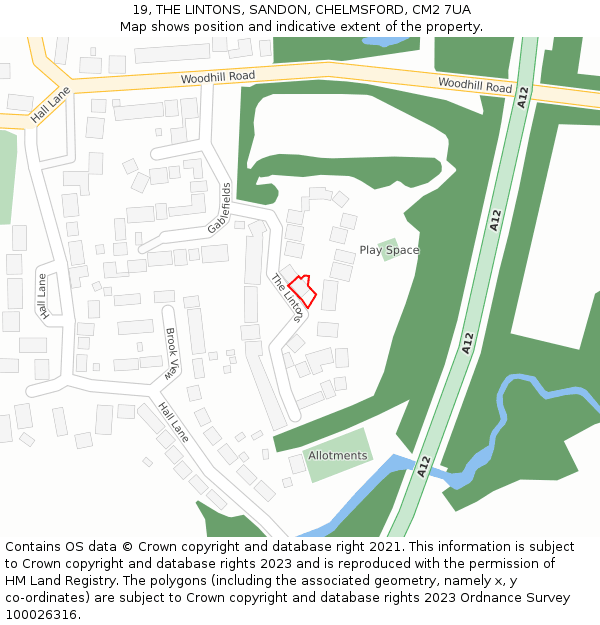 19, THE LINTONS, SANDON, CHELMSFORD, CM2 7UA: Location map and indicative extent of plot