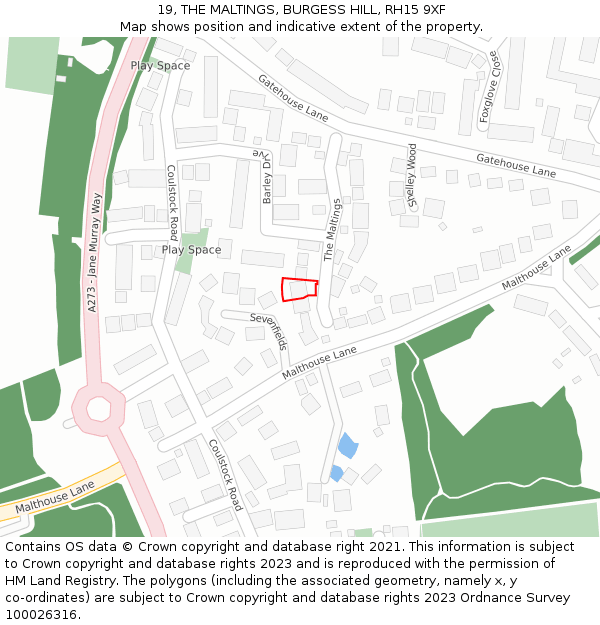 19, THE MALTINGS, BURGESS HILL, RH15 9XF: Location map and indicative extent of plot