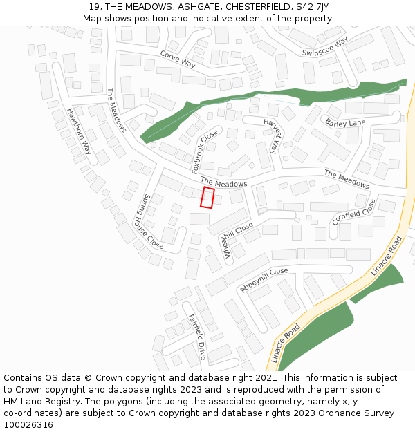 19, THE MEADOWS, ASHGATE, CHESTERFIELD, S42 7JY: Location map and indicative extent of plot