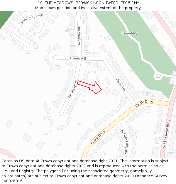 19, THE MEADOWS, BERWICK-UPON-TWEED, TD15 1NY: Location map and indicative extent of plot
