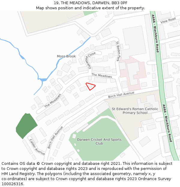 19, THE MEADOWS, DARWEN, BB3 0PF: Location map and indicative extent of plot